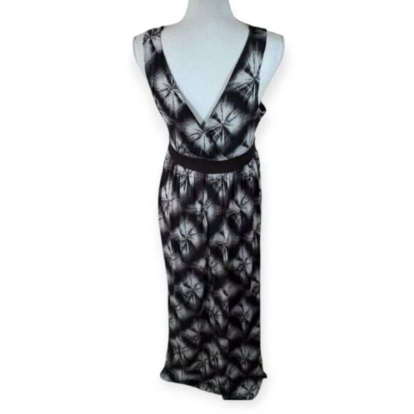 RHAPSADY BLACK, GRAY, & WHITE PLUNGE MAXI DRESS SZ.1X EUC. - Picture 4 of 5